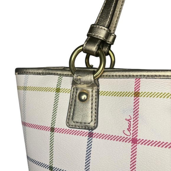 Coach Plaid Peyton Tattersall Zip Tote F20083 Multicolor Spring Bag Gold Trim - Picture 4 of 11